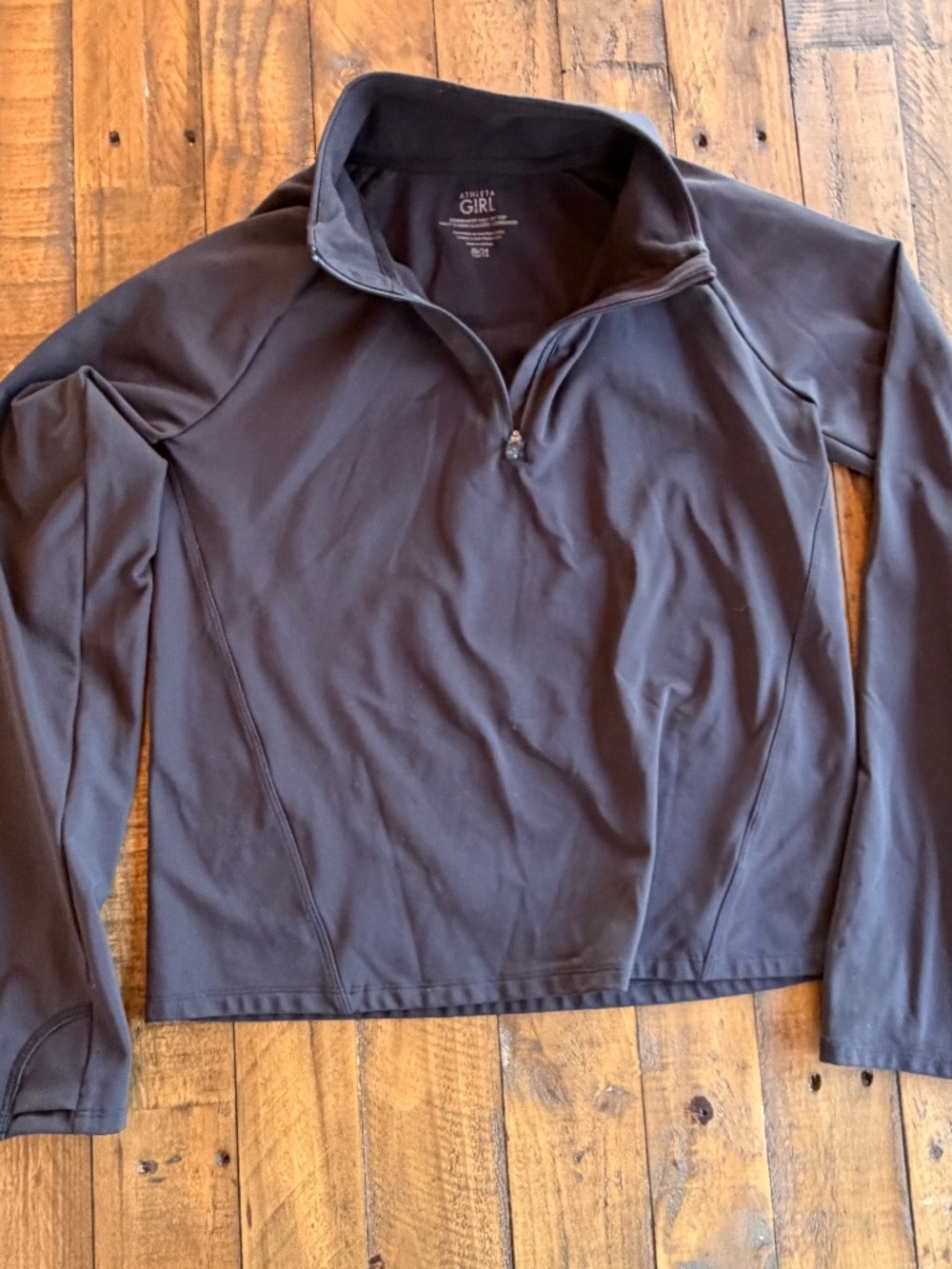 Athleta Girl Icebreaker Half Zip Pullover XL 14 Black Cropped Athletic Top